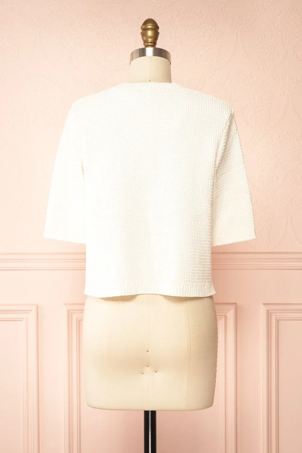 Nadima | Ivory Knit Cardigan w/ Pockets & Gold Buttons