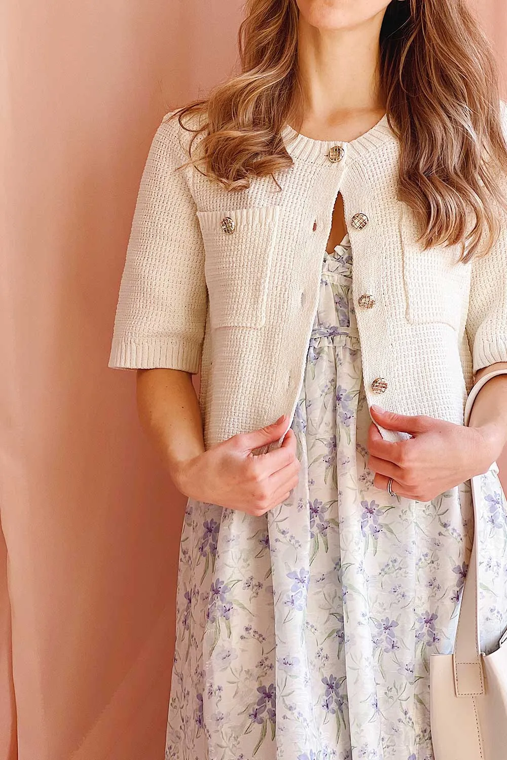 Nadima | Ivory Knit Cardigan w/ Pockets & Gold Buttons