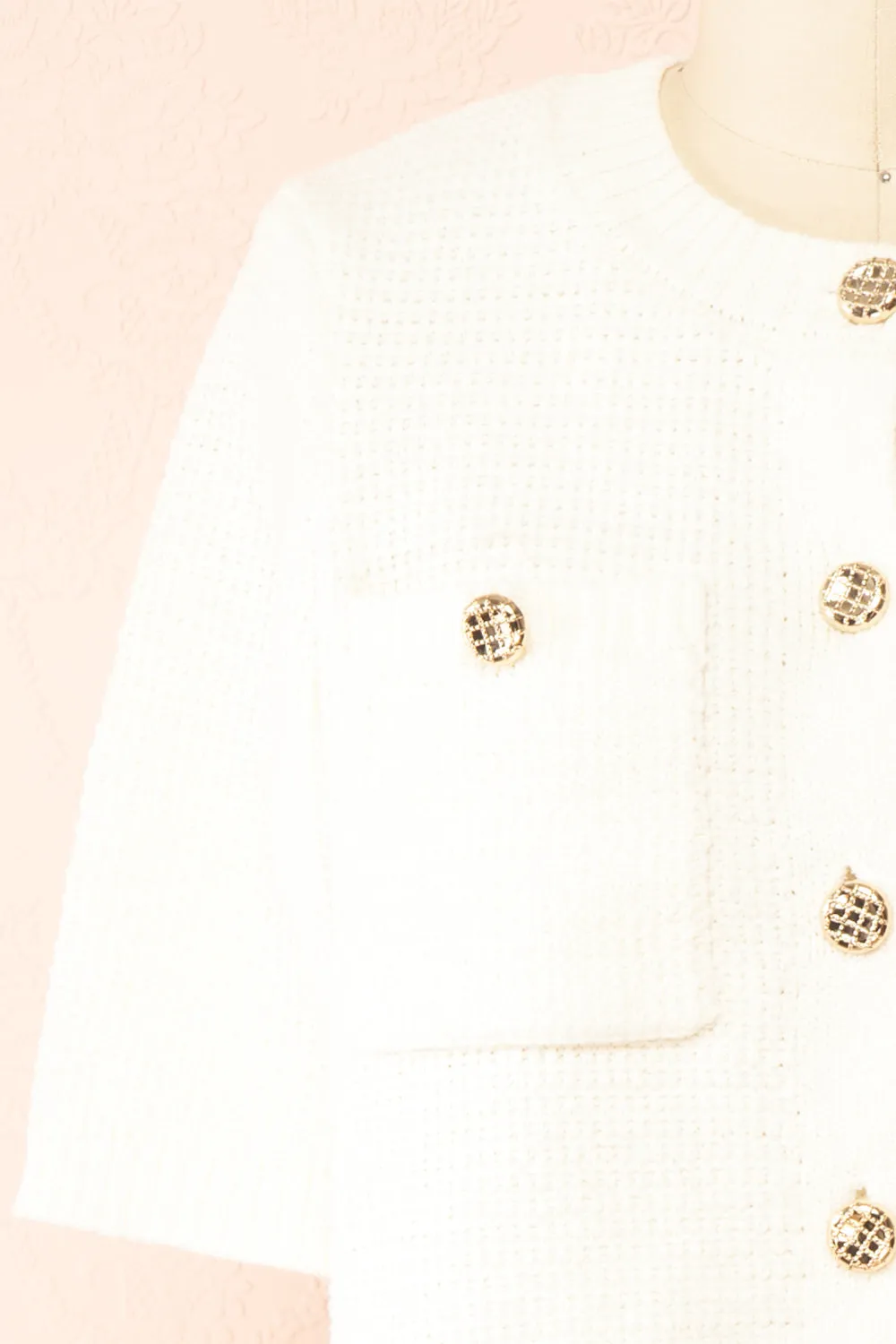Nadima | Ivory Knit Cardigan w/ Pockets & Gold Buttons