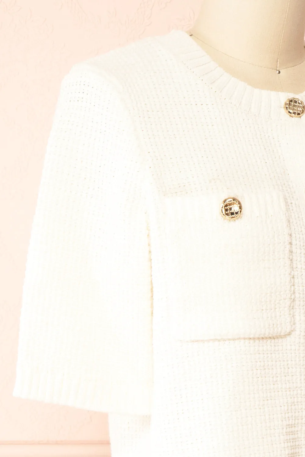 Nadima | Ivory Knit Cardigan w/ Pockets & Gold Buttons