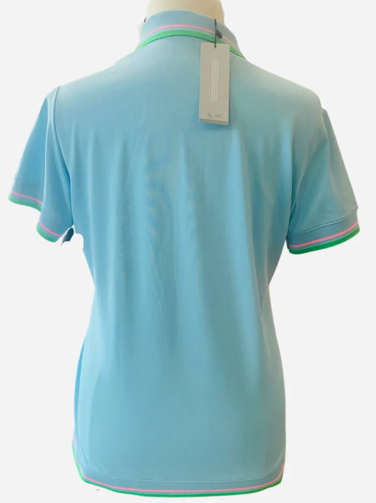 New Adidas Baby Blue Pique Polo w/ Pink & Green Trim & Logo Size XL. MSP$60