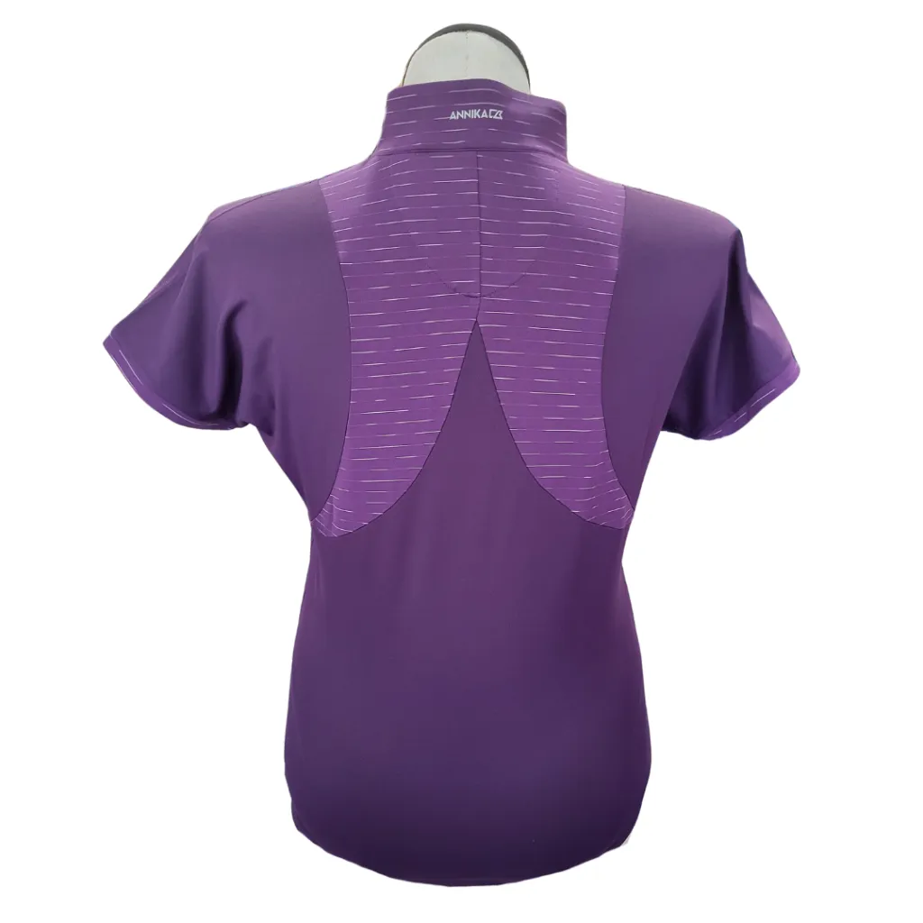 New Annika Purple Short Sleeve Zip Mock Neck Golf Top w/ Logo Size L  MSP$75