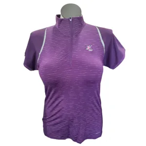New Annika Purple Short Sleeve Zip Mock Neck Golf Top w/ Logo Size L  MSP$75