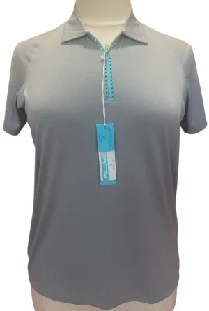 NEW Antigua Women's 1/4 Zip Light Gray Short Sleeve Golf Polo w/Aqua Trim Size XL MSP$53