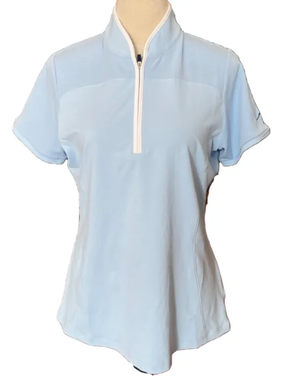 NEW Cutter & Buck Women's 1/4 Zip Baby Blue Short Sleeve Golf Polo Size M