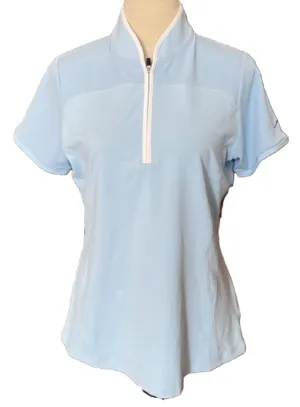 NEW Cutter & Buck Women's 1/4 Zip Baby Blue Short Sleeve Golf Polo Size M