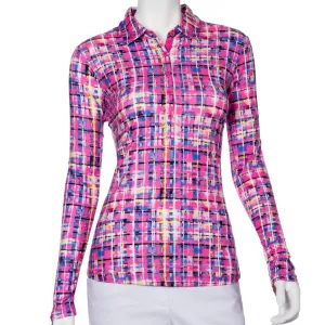 New EP NY Crosshatch Tie Dye Plaid Polo