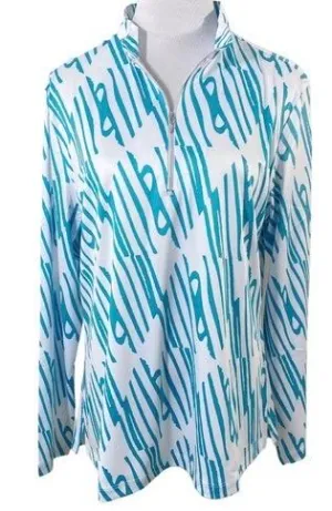 New Jamie Sadock Simplicity Long Sleeve Pullover in White & Jade Print Size S MSP$80