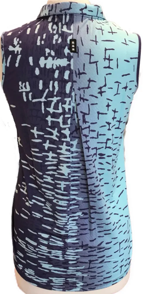 New Jamie Sadock Sleeveless Patterned Polo in Aqua & Dark Purple, Size S  MSP$89