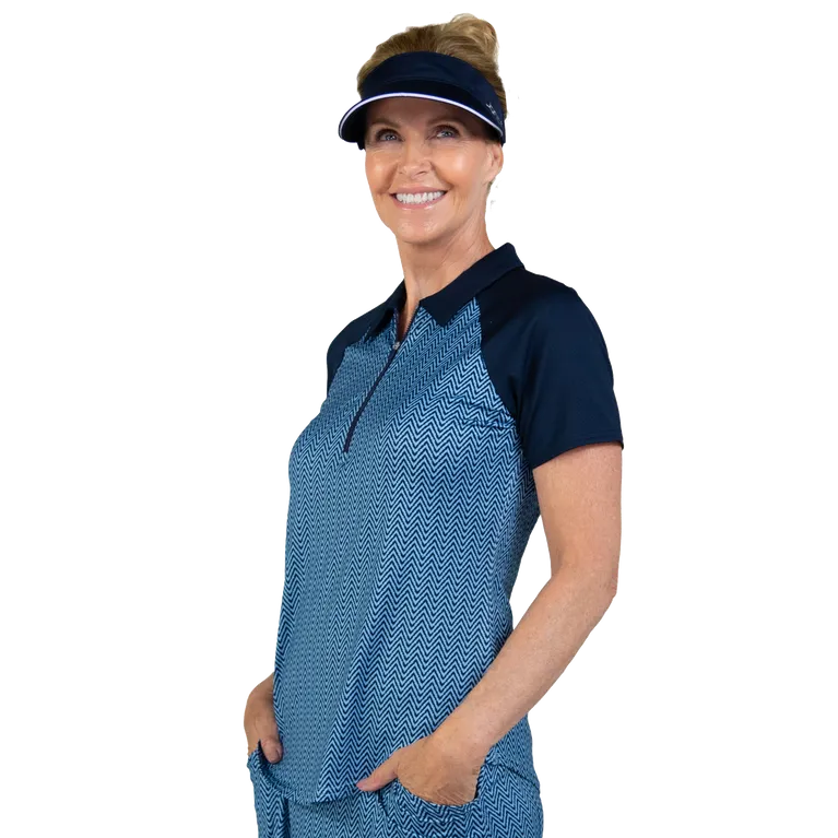 New Jofit Navy & Light Blue Chevron Raglan Polo Size M. MSP$90