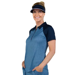 New Jofit Navy & Light Blue Chevron Raglan Polo Size M. MSP$90