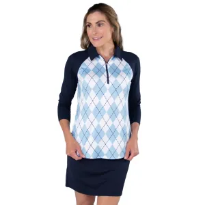 New Jofit Navy Argyle 3/4 Sleeve Raglan Top Size S. MSP$90