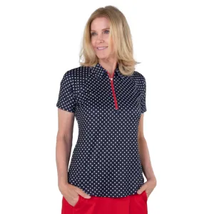 New Jofit Navy Short Sleeve Raglan polo with Polka Dots Size XS MSP$88