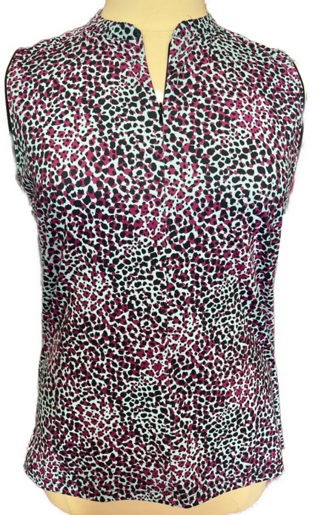 New Lady Hagen Light Blue and Purple Animal Print 1/4 Zip Sleeveless Top Size XL MSP