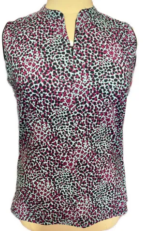 New Lady Hagen Light Blue and Purple Animal Print 1/4 Zip Sleeveless Top Size XL MSP