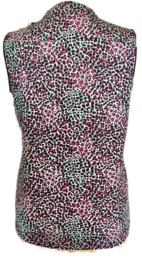 New Lady Hagen Light Blue and Purple Animal Print 1/4 Zip Sleeveless Top Size XL MSP