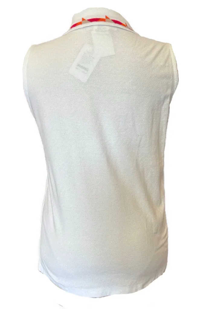 New Michelle McGann by Bette & Court White Textured Sleeveless Polo Size L MSP $49