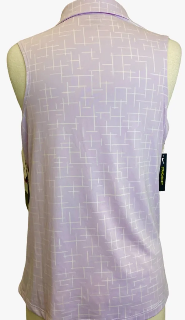 New Nike Lavender & White Grid Sleeveless Polo with Logo Size L  MSP$70