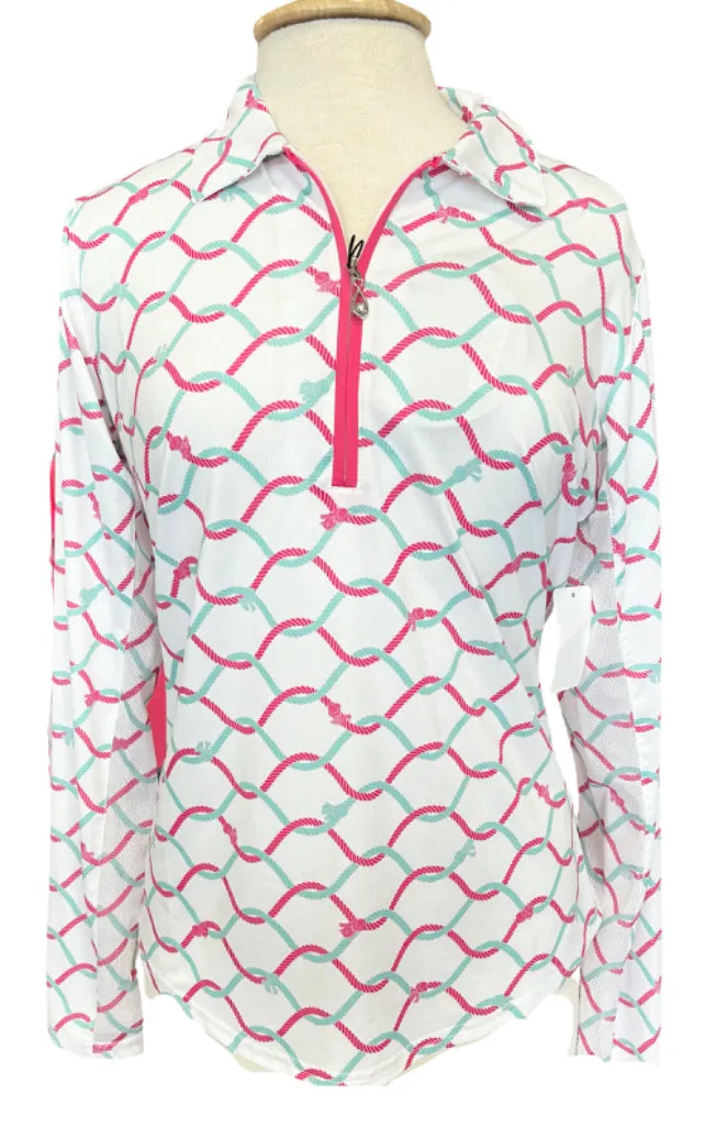 New San Soleil Intertwined Rope UV Long Sleeve Golf Top Size L  MSP$99