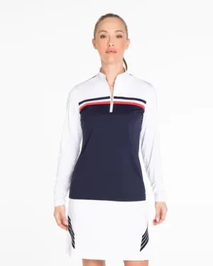 New Sport Haley Chase Long Sleeve Zip Golf Top w/ Sleeve Logo Size S MSP$97