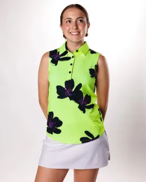 New Sunday Swagger Neon Yellow Out and About Sleeveless Women's Golf Polo