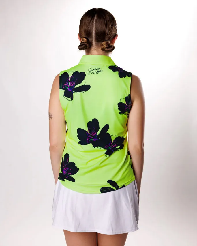 New Sunday Swagger Neon Yellow Out and About Sleeveless Women's Golf Polo
