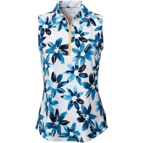 New Women's Jofit Sleeveless Golf Polo - Blue Water Floral MSP$86