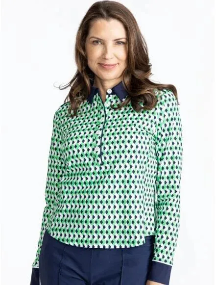 New Women's Kinona At the Pin Longsleeve Golf Top Chevron Kelly Green Size S MSP$124