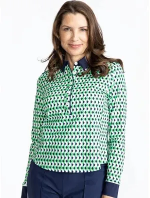 New Women's Kinona At the Pin Longsleeve Golf Top Chevron Kelly Green Size S MSP$124