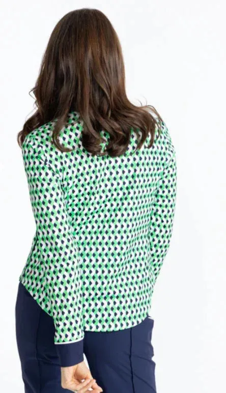New Women's Kinona At the Pin Longsleeve Golf Top Chevron Kelly Green Size S MSP$124