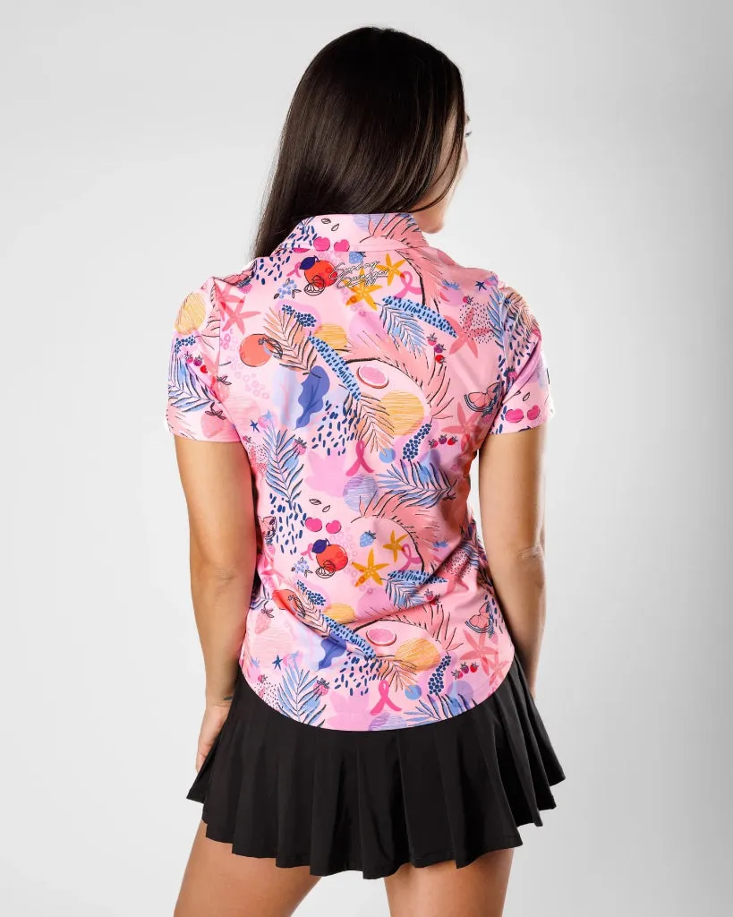 New Women's Sunday Swagger Fighting Fruits Short Sleeve Golf Polo