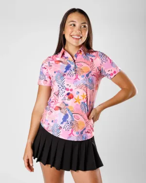 New Women's Sunday Swagger Fighting Fruits Short Sleeve Golf Polo