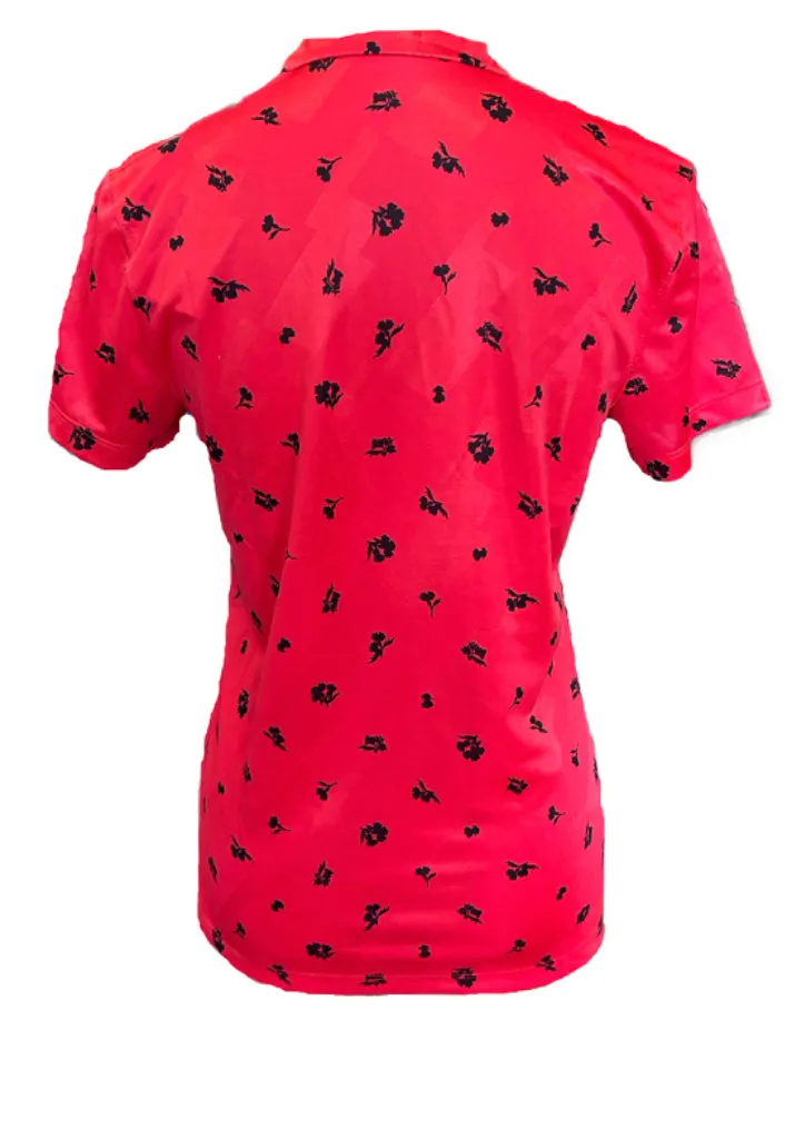 Nike Dri-Fit Red and Black Flower Print Polo with Logo Size S