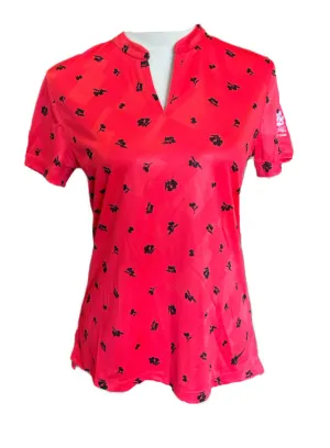 Nike Dri-Fit Red and Black Flower Print Polo with Logo Size S