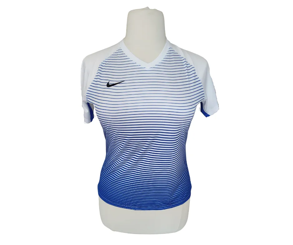 Nike Dri-Fit V-Neck White and Blue Striped Ombre Workout Top Size L