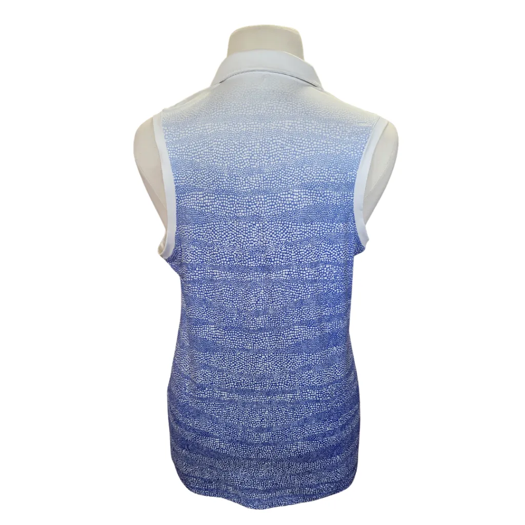 Nike Golf Blue and White Pixelated Ombre Striped Sleeveless Polo Size XL