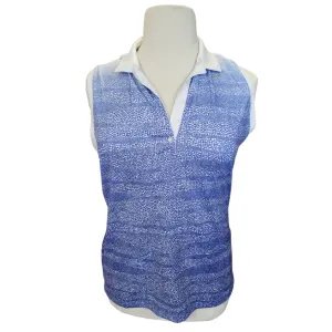Nike Golf Blue and White Pixelated Ombre Striped Sleeveless Polo Size XL
