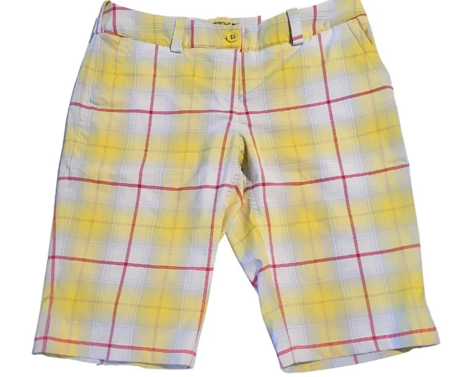 Nike Golf Yellow Plaid Long Golf Shorts Size 8 MSP$70