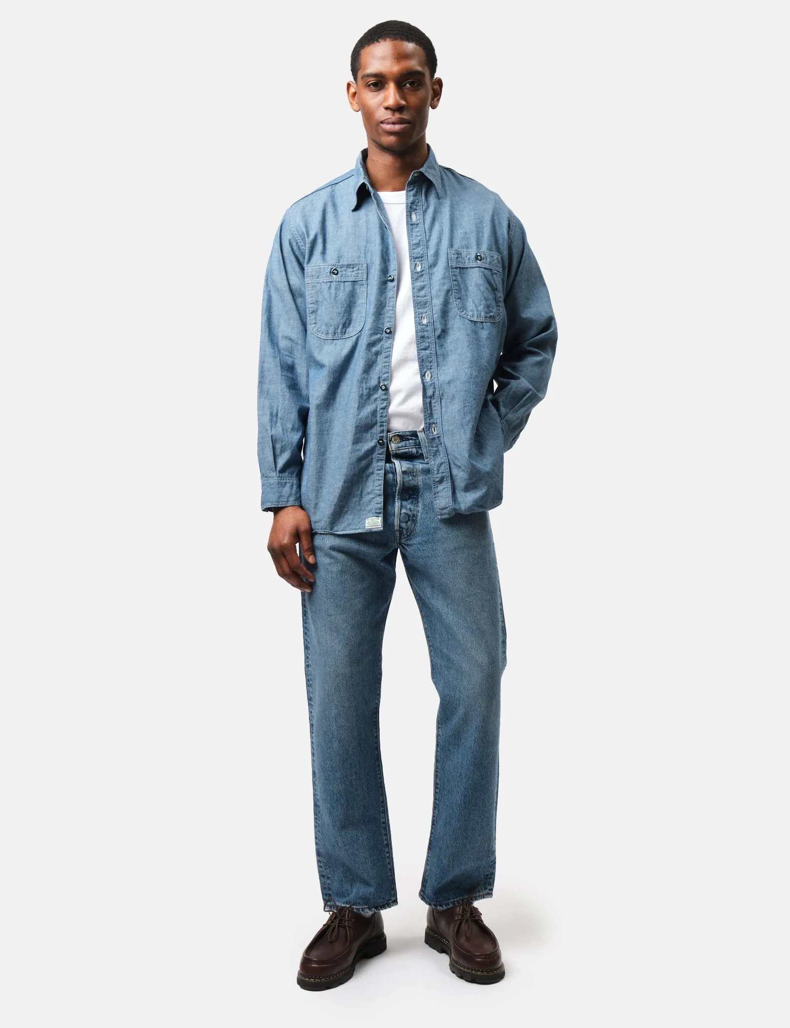 orSlow Chambray Work Shirt (Relaxed) - Blue