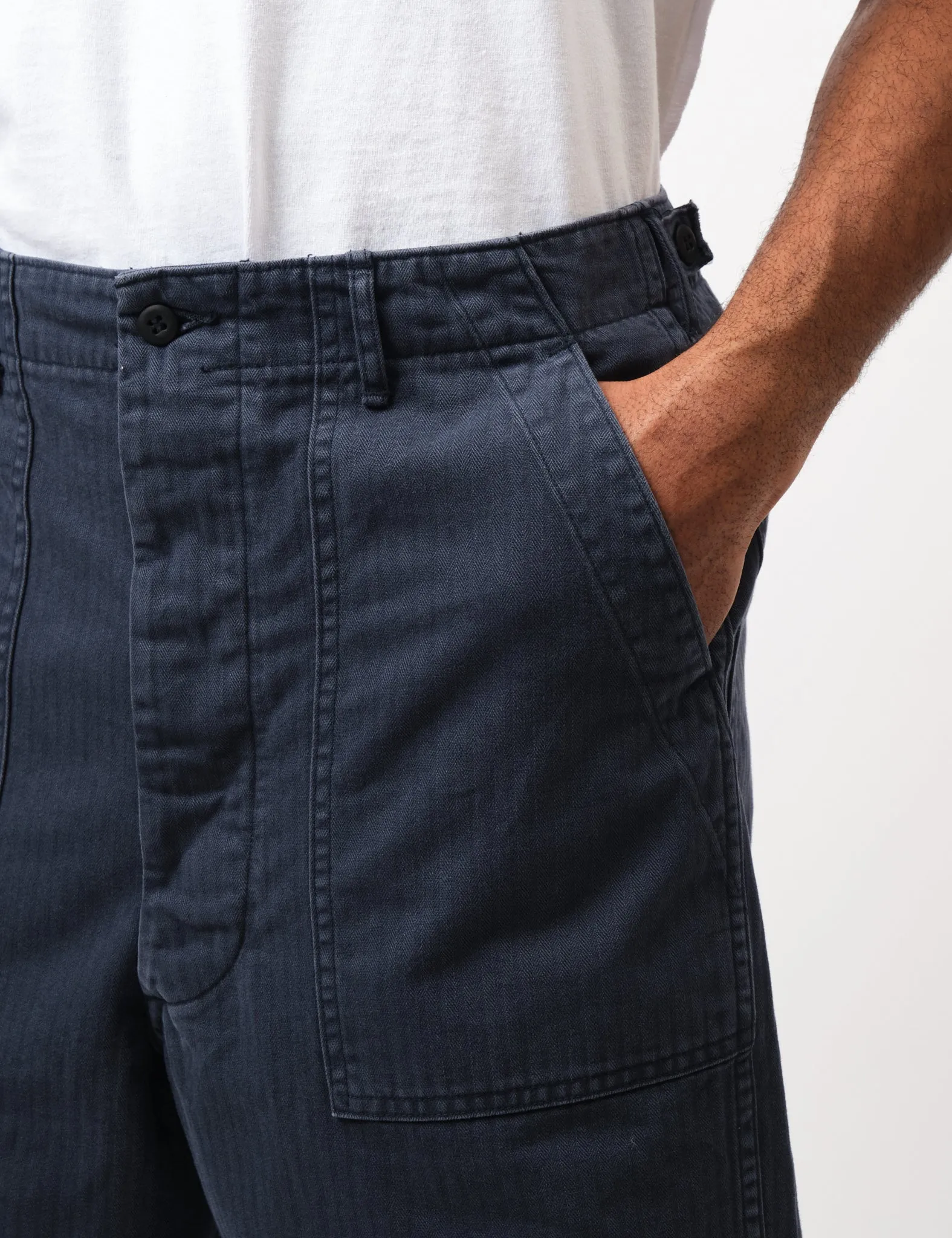 orSlow Fatigue Shorts (Herringbone Twill) - Navy Blue