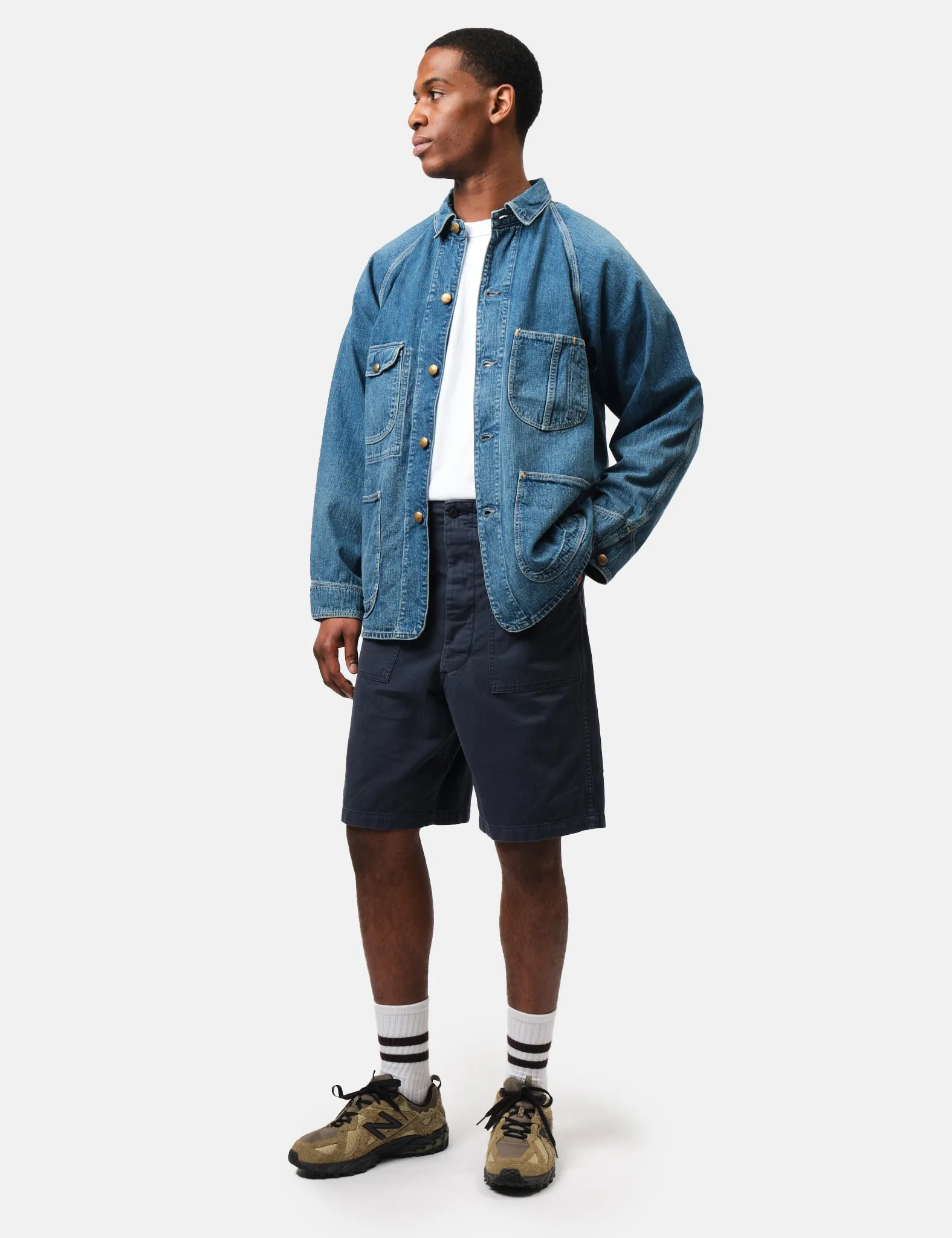 orSlow Fatigue Shorts (Herringbone Twill) - Navy Blue