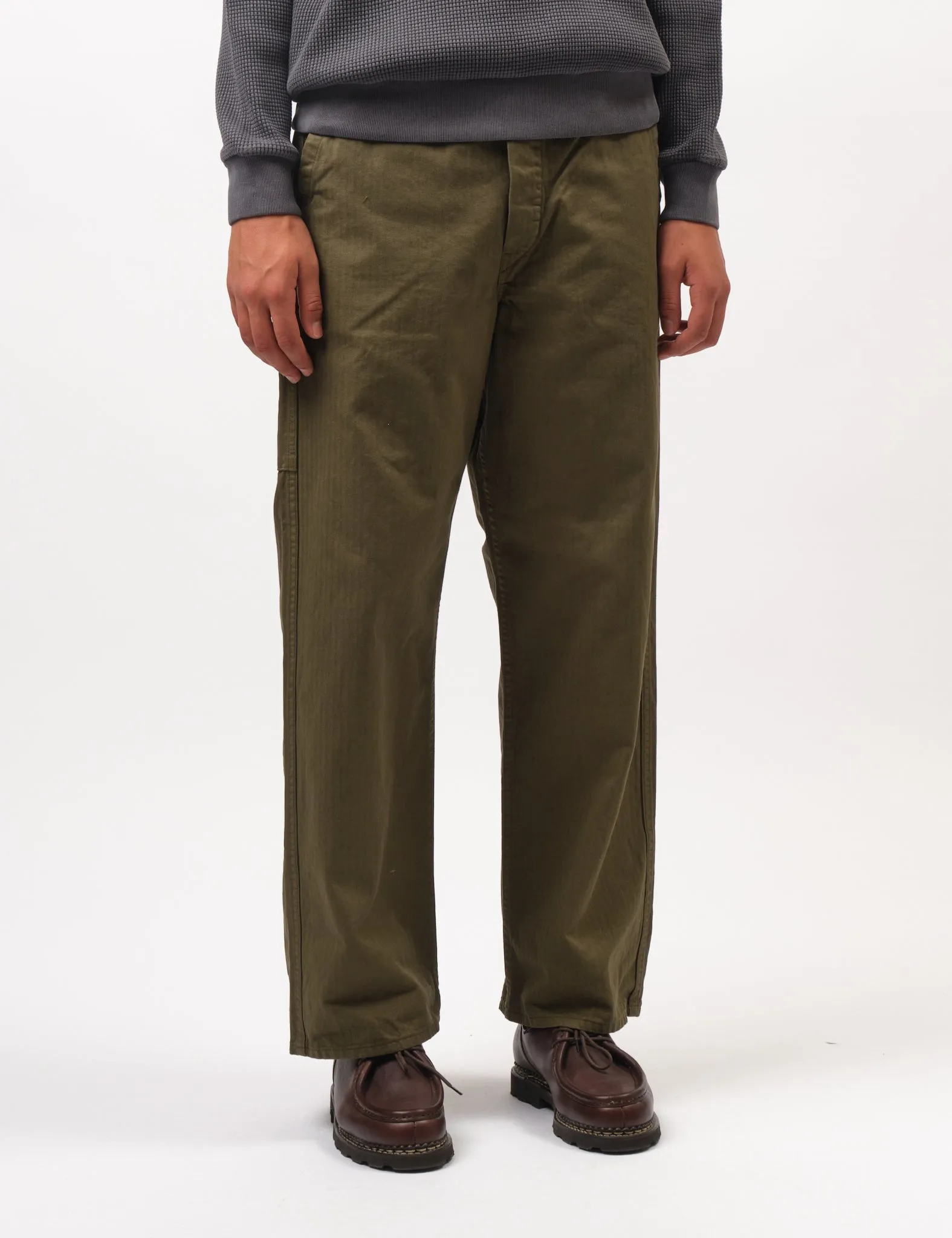 orSlow Wide Fit French Work Pants (Unisex) - Army Green