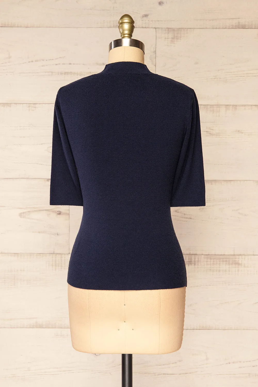 Palermo Navy | Short Sleeve Mock Neck Top