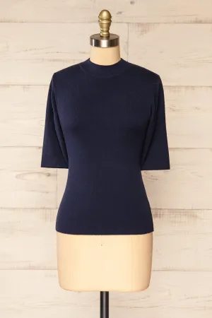 Palermo Navy | Short Sleeve Mock Neck Top