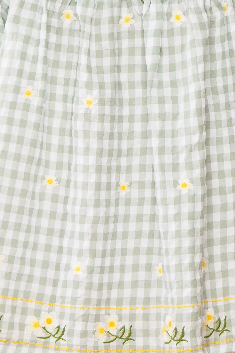 Paloma Green | Gingham Top w/ Floral Embroidery