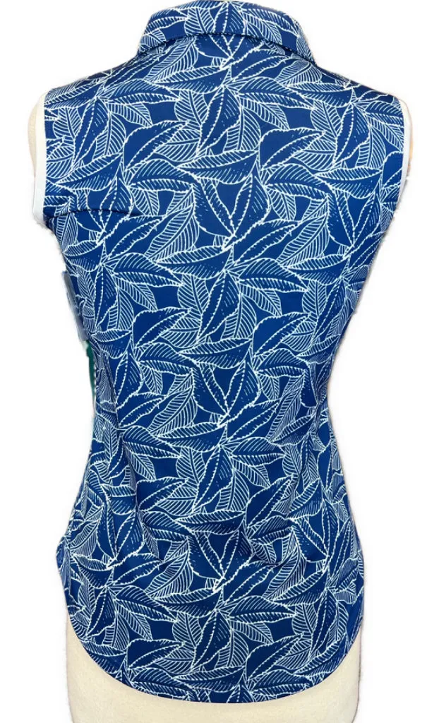 Pebble Beach Royal & white Palm Print Sleeveless Golf Polo Size M