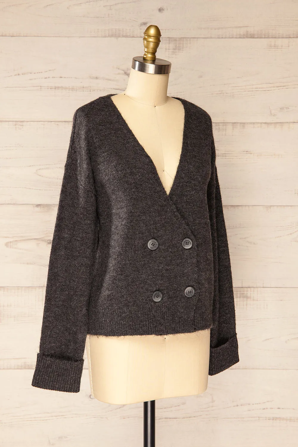 Perceval Grey | Double-Breasted Knit Cardigan