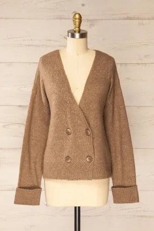 Perceval Taupe | Double-Breasted Knit Cardigan