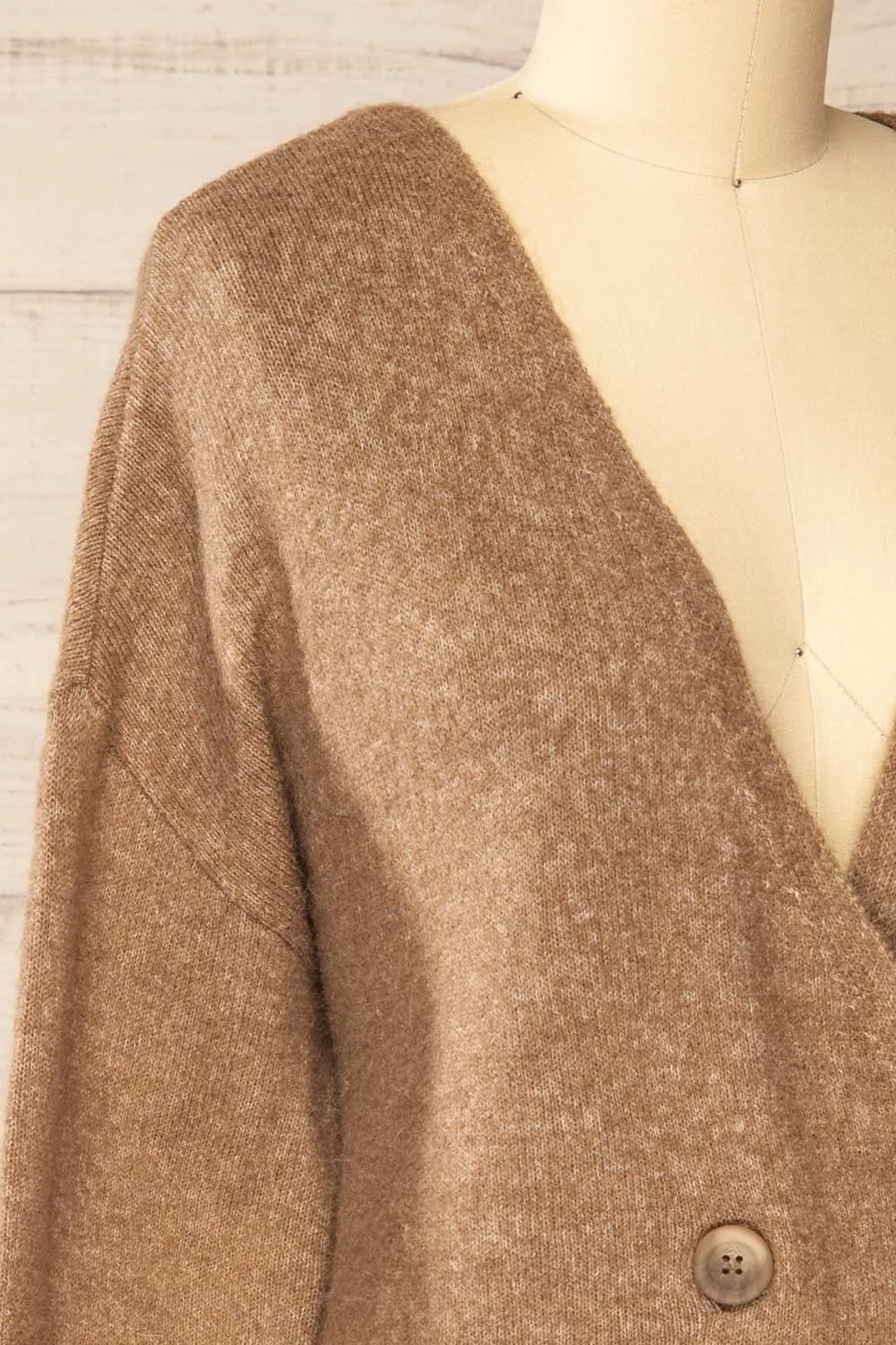 Perceval Taupe | Double-Breasted Knit Cardigan