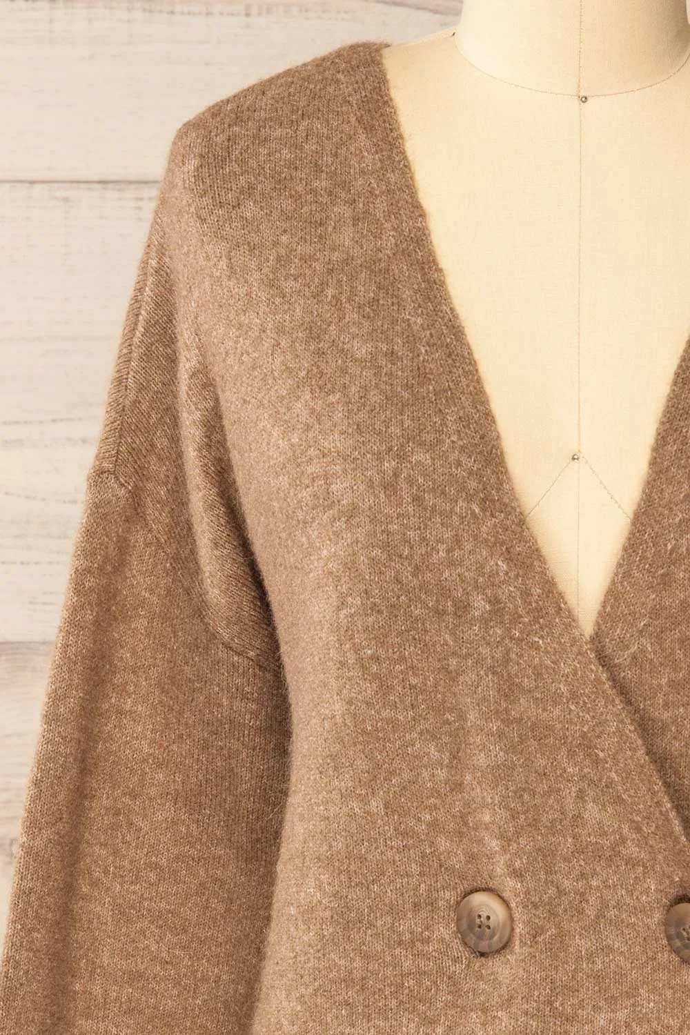 Perceval Taupe | Double-Breasted Knit Cardigan